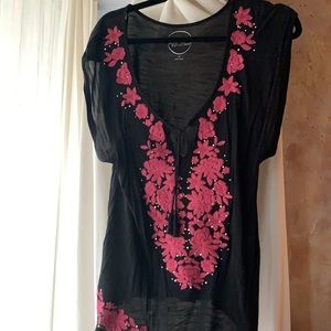Black Embroidered T Shirt by INC. Size M.